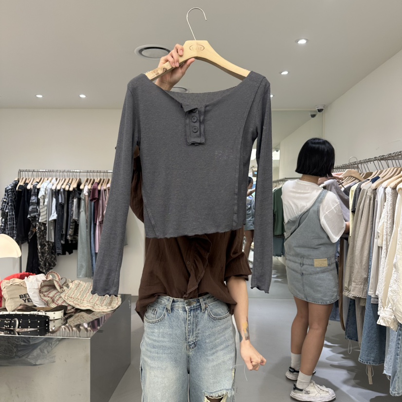 VAULT韓國東大門直郵女裝新款推薦職業26夏季26春夏長袖T恤VAULT長袖T恤圖色2