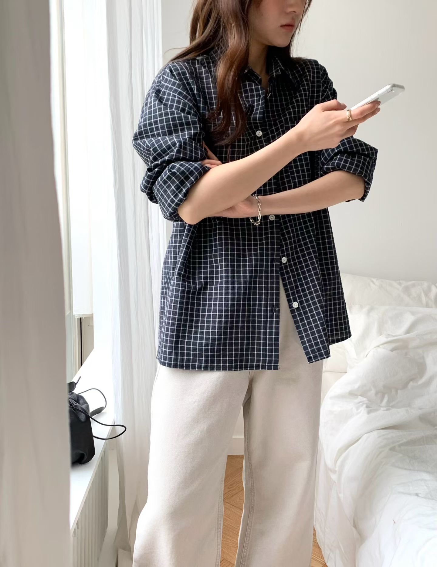 DE ONDO韓國代購女士新品推薦人氣熱賣職業襯衫蕾絲衫格子DE ONDO襯衫/蕾絲衫圖色3