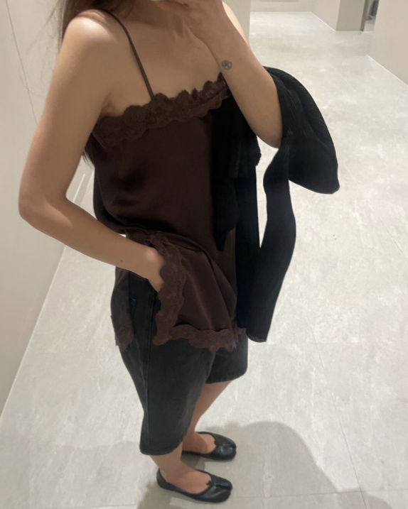 DE ONDO韓國直郵女裝新品時尚休閑職業真品吊帶背心蕾絲緞DE ONDO吊帶/背心