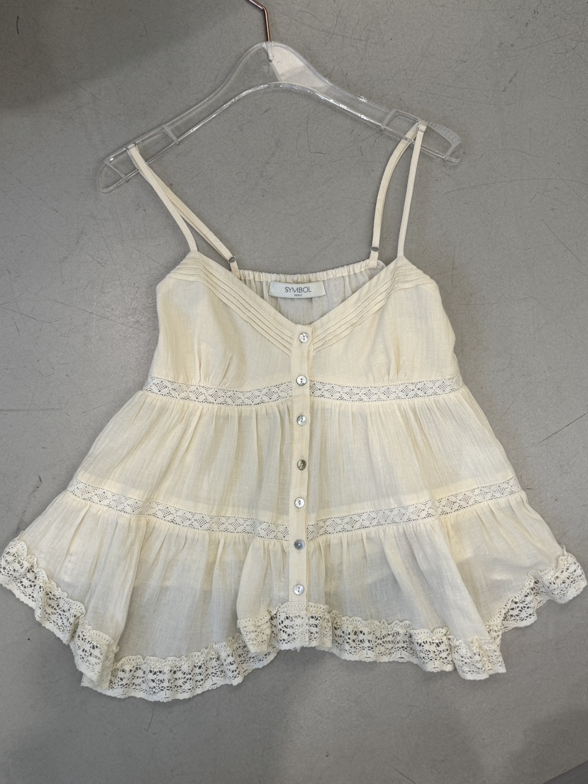 SYMBOL韓國代購女士新款休閑時尚人氣26春夏吊帶背心刺繡紗布SYMBOL吊帶/背心圖色1