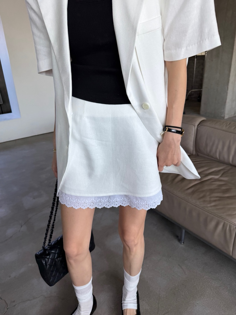 SOLAR韓國直郵女裝新品休閑熱賣職業時尚26夏季26春夏短裙亞麻SOLAR短裙