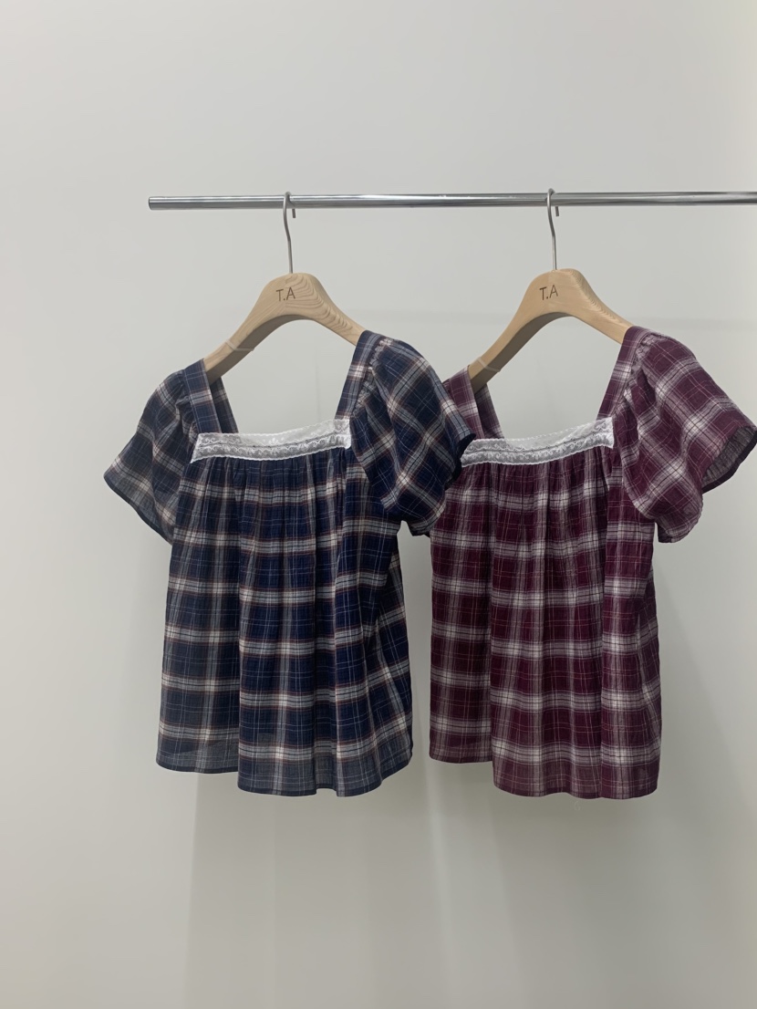 THE ABLE東大門直郵女裝新款人氣26春夏襯衫蕾絲衫格子蕾絲THE ABLE/TA襯衫/蕾絲衫