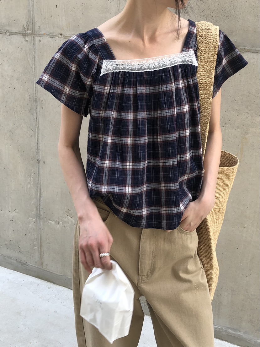 THE ABLE東大門直郵女裝新款人氣26春夏襯衫蕾絲衫格子蕾絲THE ABLE/TA襯衫/蕾絲衫