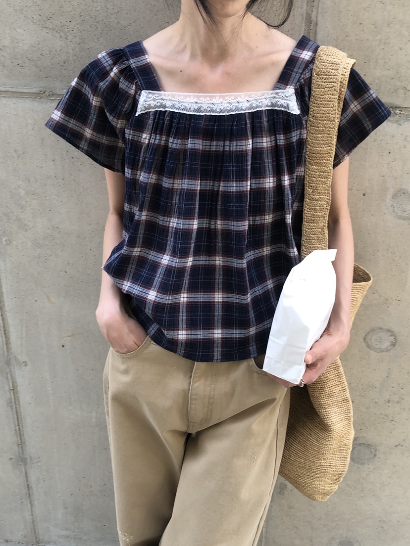 THE ABLE東大門直郵女裝新款人氣26春夏襯衫蕾絲衫格子蕾絲THE ABLE/TA襯衫/蕾絲衫