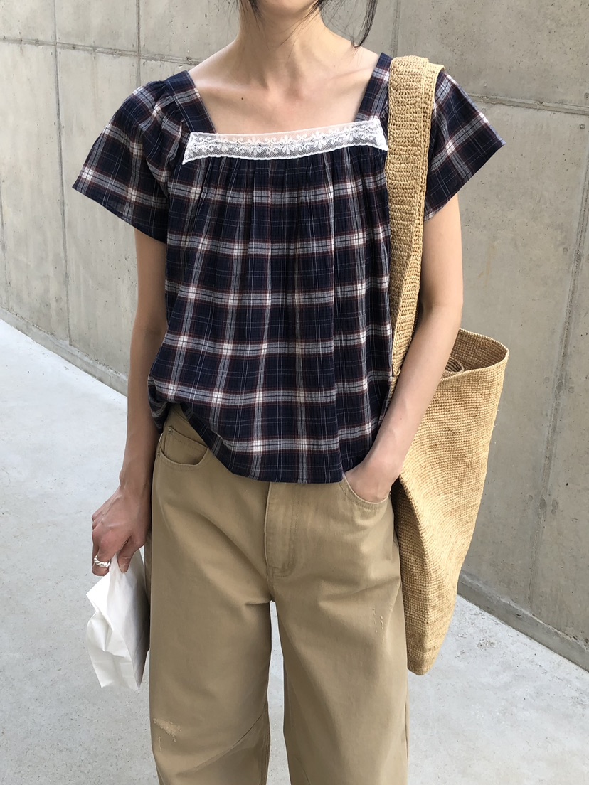 THE ABLE東大門直郵女裝新款人氣26春夏襯衫蕾絲衫格子蕾絲THE ABLE/TA襯衫/蕾絲衫