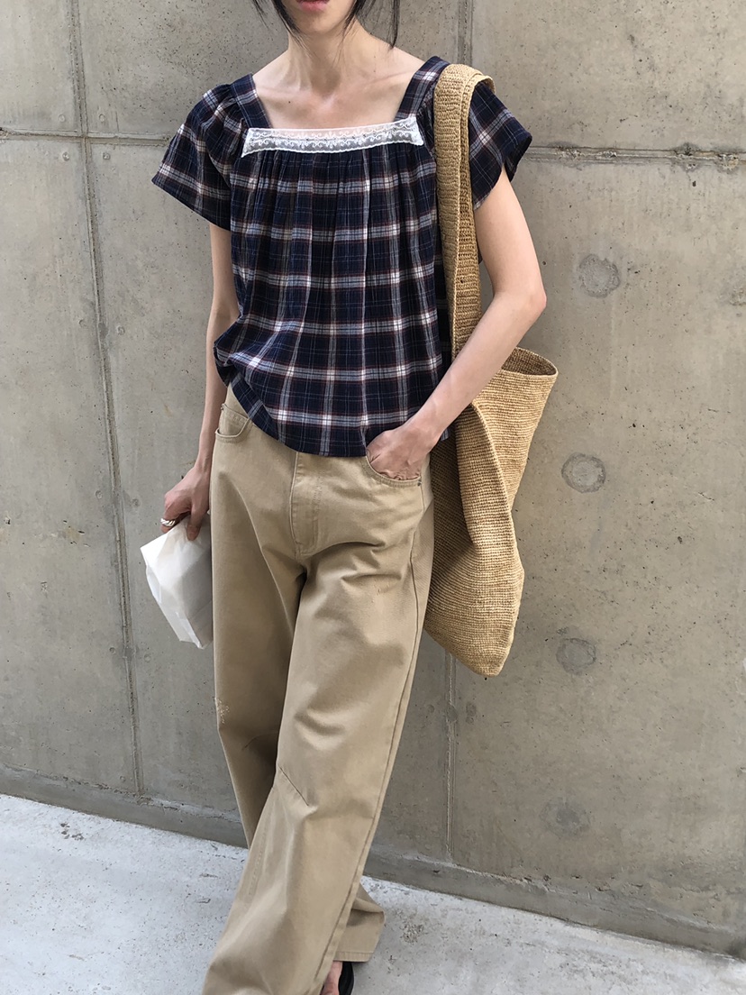 THE ABLE東大門直郵女裝新款人氣26春夏襯衫蕾絲衫格子蕾絲THE ABLE/TA襯衫/蕾絲衫