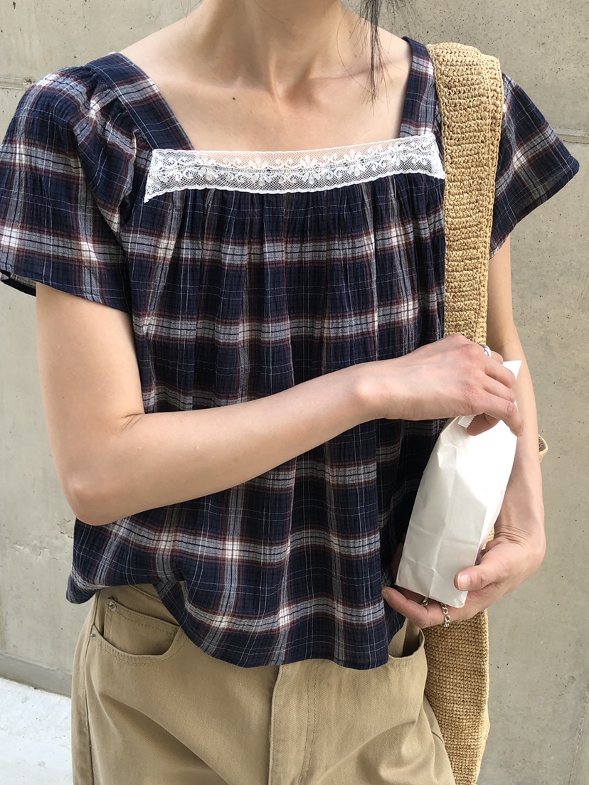 THE ABLE東大門直郵女裝新款人氣26春夏襯衫蕾絲衫格子蕾絲THE ABLE/TA襯衫/蕾絲衫