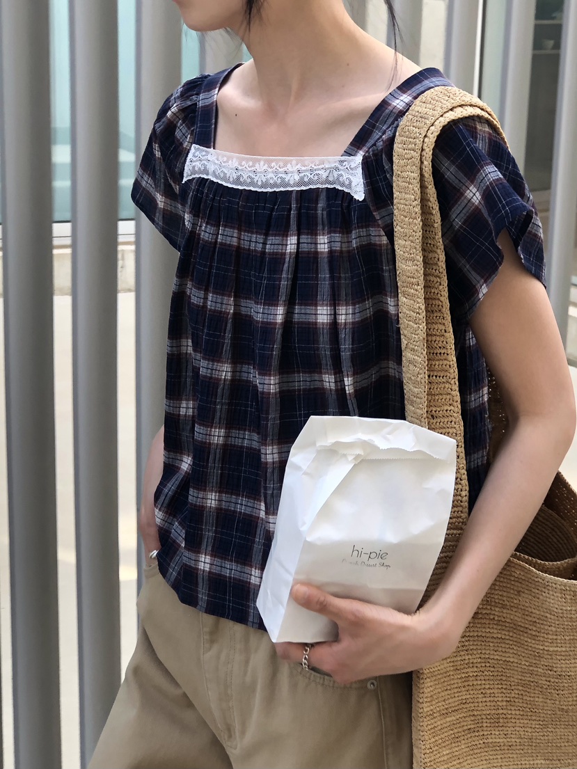 THE ABLE東大門直郵女裝新款人氣26春夏襯衫蕾絲衫格子蕾絲THE ABLE/TA襯衫/蕾絲衫