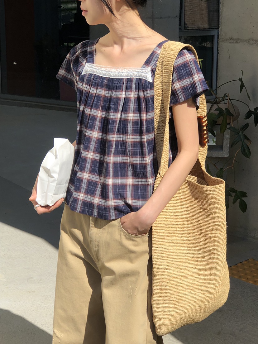 THE ABLE東大門直郵女裝新款人氣26春夏襯衫蕾絲衫格子蕾絲THE ABLE/TA襯衫/蕾絲衫