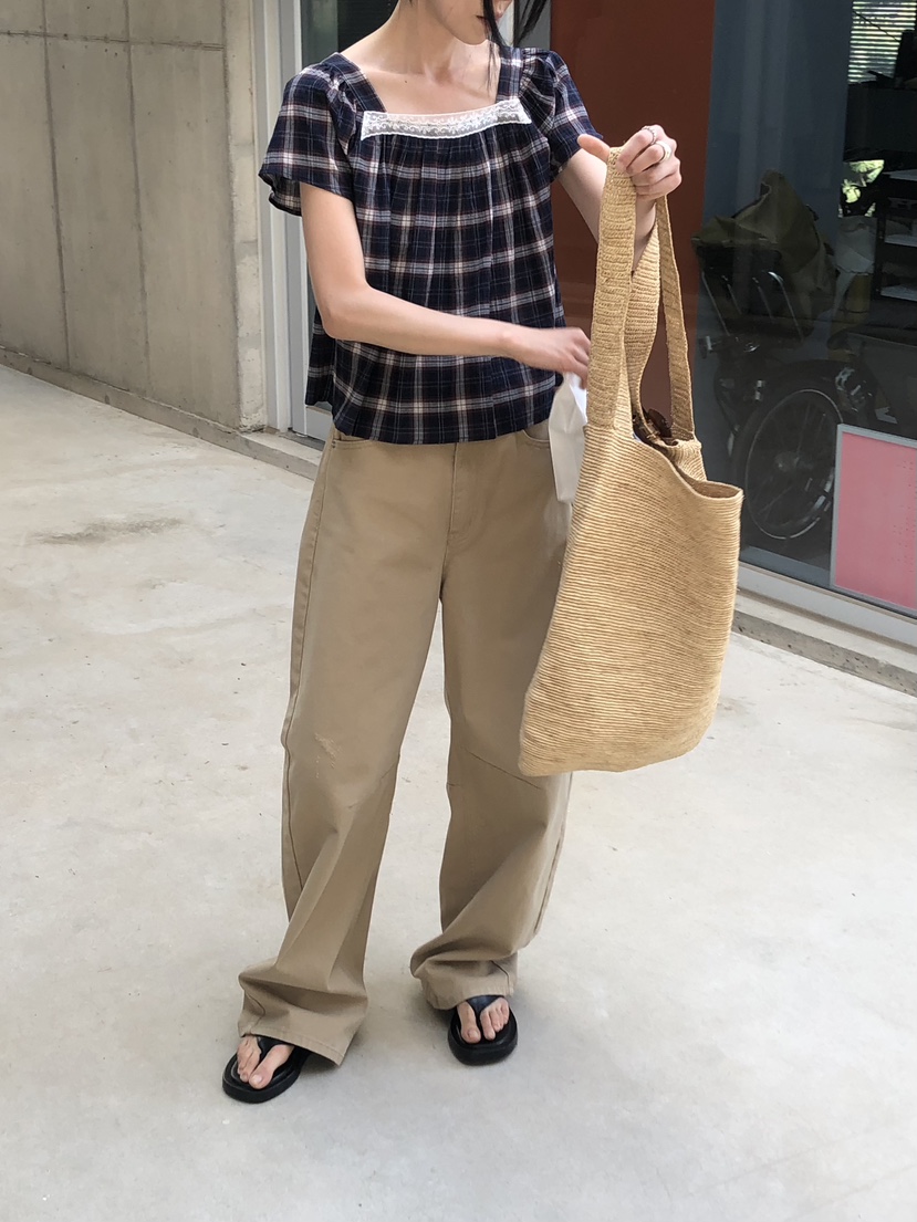 THE ABLE東大門直郵女裝新款人氣26春夏襯衫蕾絲衫格子蕾絲THE ABLE/TA襯衫/蕾絲衫