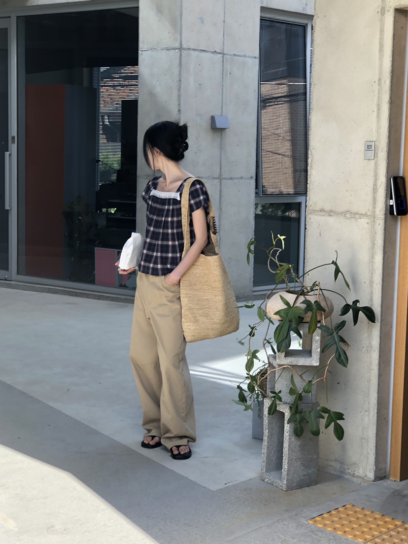 THE ABLE東大門直郵女裝新款人氣26春夏襯衫蕾絲衫格子蕾絲THE ABLE/TA襯衫/蕾絲衫