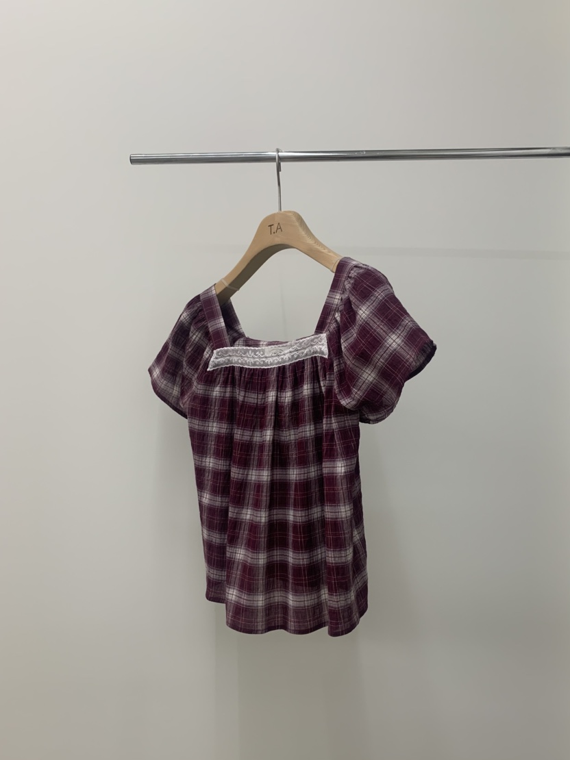 THE ABLE東大門直郵女裝新款人氣26春夏襯衫蕾絲衫格子蕾絲THE ABLE/TA襯衫/蕾絲衫