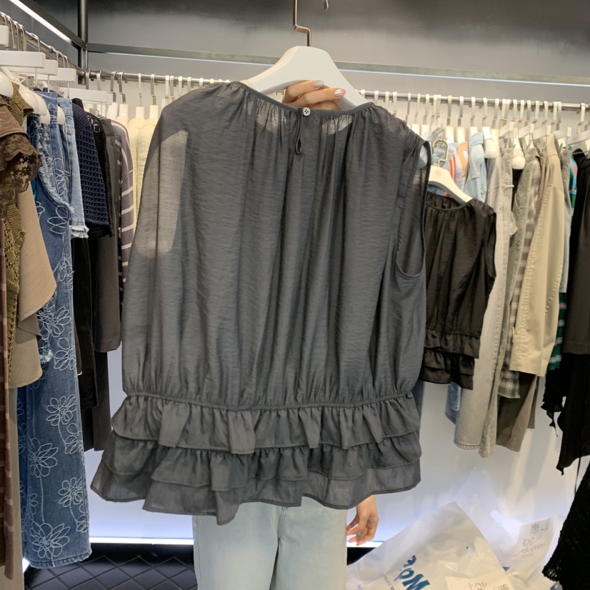 OUS/INCH-L韓國直郵女士新款職業休閑吊帶背心天絲褶皺OUS/INCH吊帶/背心