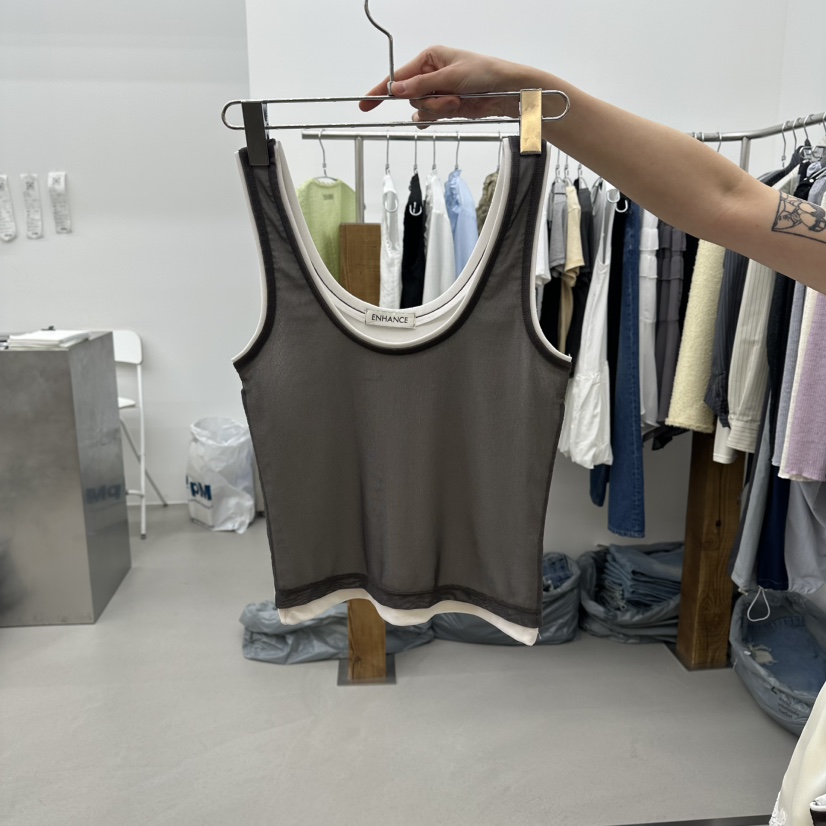 ENHANCE韓國代購女士新款職業熱賣26春夏休閑吊帶背心雙層ENHANCE/HOPESMORE吊帶/背心圖色1