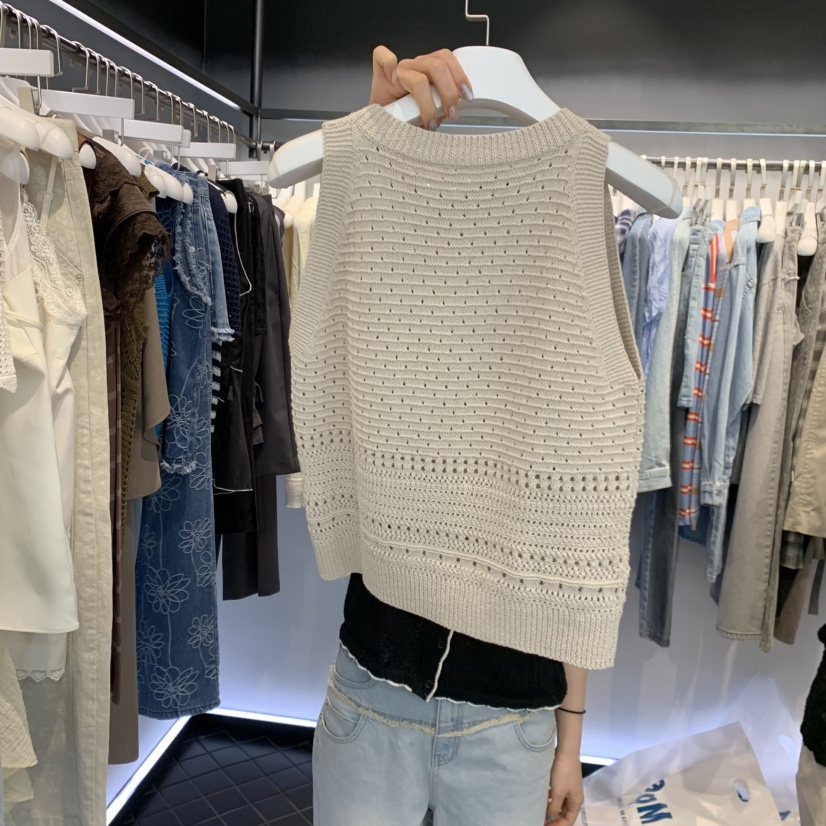 OUS/INCH-L韓國直郵女裝新款時尚人氣吊帶背心鉤針編織OUS/INCH吊帶/背心