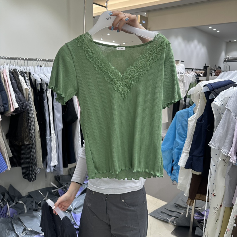 BENE韓國直郵實拍女士新品休閑推薦人氣時尚職業T恤V領透視BENET恤圖色4