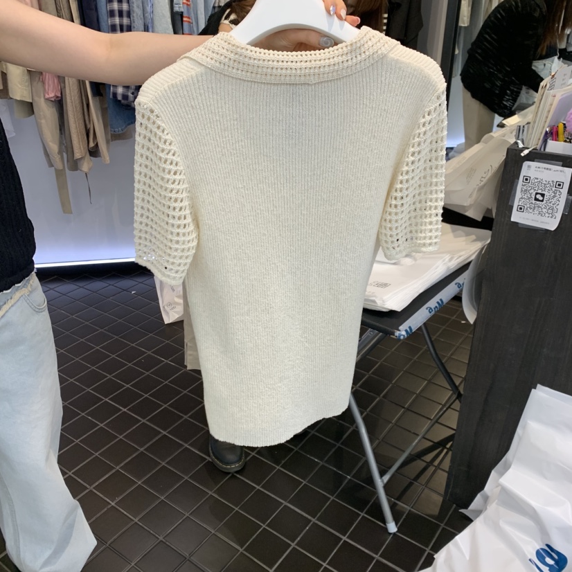 OUS/INCH-L韓國東大門直郵女士新款休閑針織衫華夫格亞麻OUS/INCH針織衫