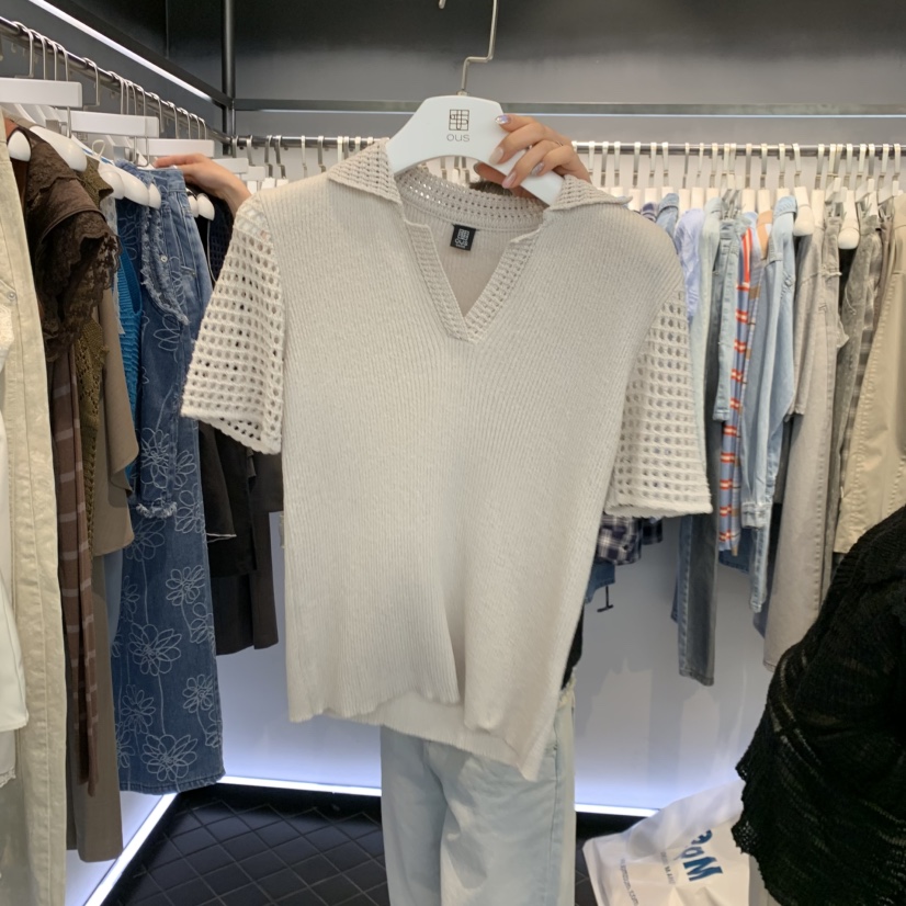 OUS/INCH-L韓國東大門直郵女士新款休閑針織衫華夫格亞麻OUS/INCH針織衫圖色2