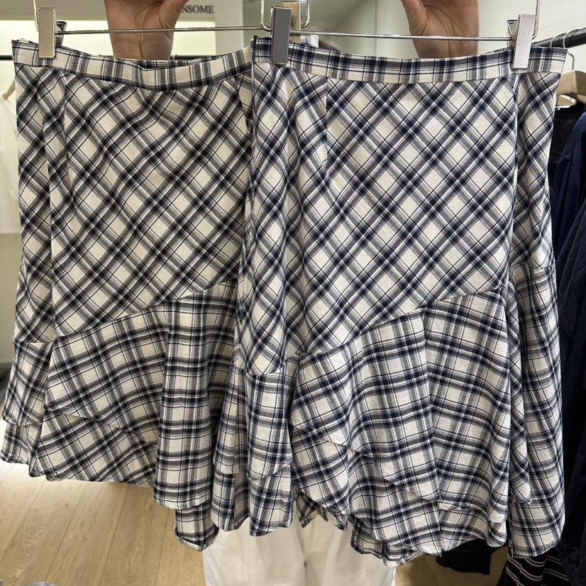 WINSOME東大門實拍韓國女士新品時尚半身裙中短裙不對稱格子WINSOME半身裙/中短裙
