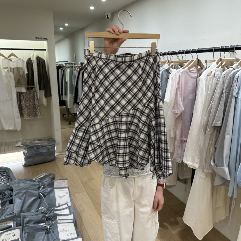 WINSOME東大門實拍韓國女士新品時尚半身裙中短裙不對稱格子WINSOME半身裙/中短裙圖色2