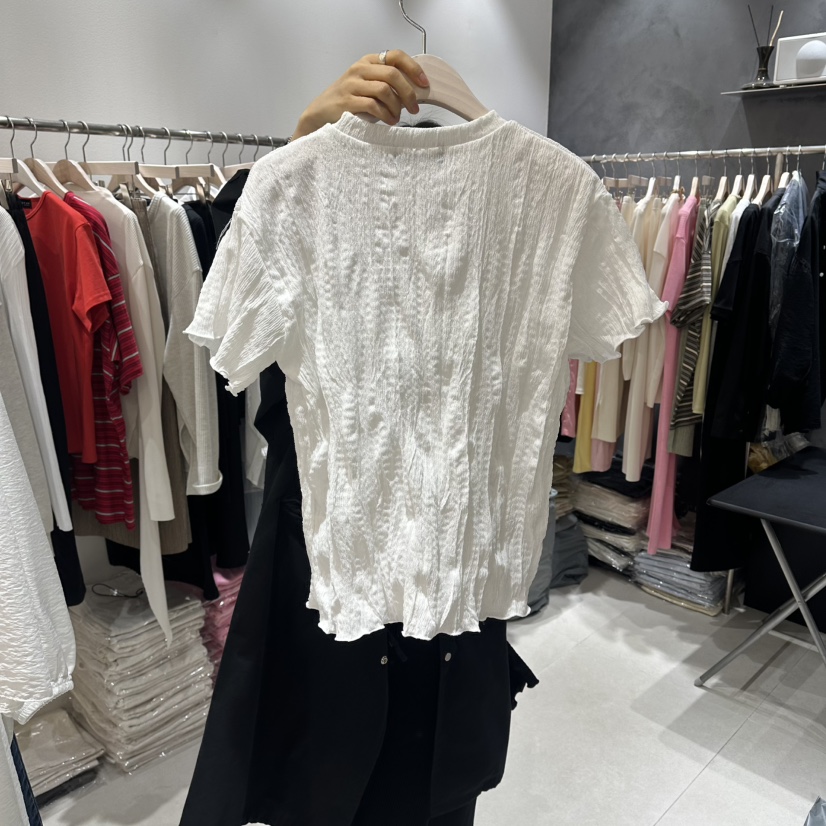 OPEN韓國東大門直郵女士新品推薦26春夏休閑襯衫蕾絲衫褶皺OPEN襯衫/蕾絲衫