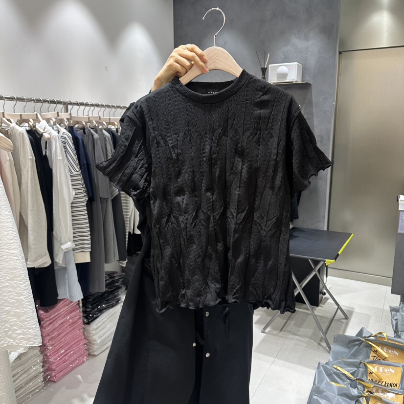 OPEN韓國東大門直郵女士新品推薦26春夏休閑襯衫蕾絲衫褶皺OPEN襯衫/蕾絲衫圖色2