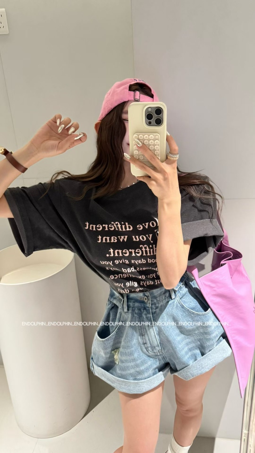 ENDOLPHIN韓國直郵女士新品時尚推薦熱賣職業休閑26夏季T恤ENDOLPHINT恤圖色2