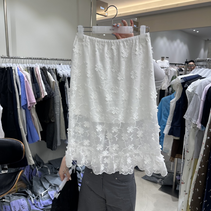 BENE韓國直郵實拍女裝新品26春夏休閑時尚半身裙中短裙刺繡BENE半身裙/中短裙圖色1