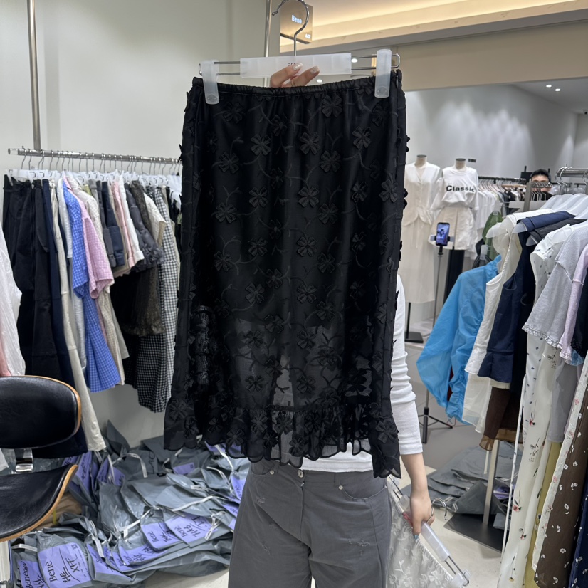 BENE韓國直郵實拍女裝新品26春夏休閑時尚半身裙中短裙刺繡BENE半身裙/中短裙圖色2