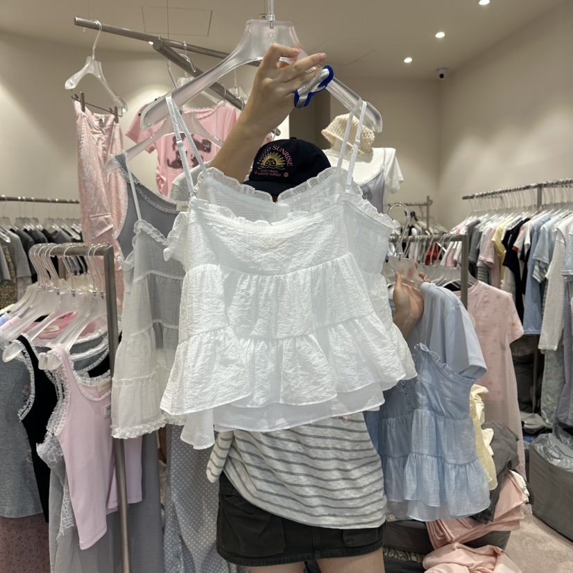 MIMME/LOOKK東大門實拍女士新品時尚吊帶背心不含內搭荷葉邊MIMME/LOOKK吊帶/背心