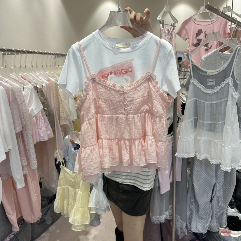 MIMME/LOOKK東大門實拍女士新品時尚吊帶背心不含內搭荷葉邊MIMME/LOOKK吊帶/背心圖色3