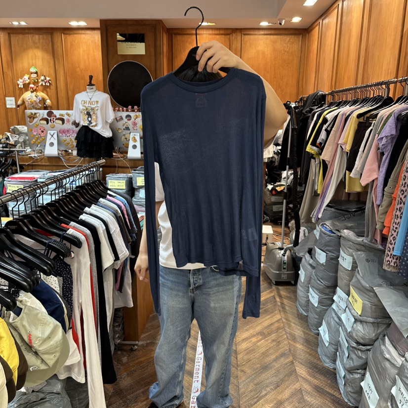 GARMENT-P韓國直郵女裝新品時尚職業休閑人氣26夏季長袖T恤GARMENT長袖T恤圖色4深藍色