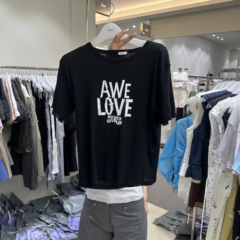 BENE韓國直郵女士新款熱賣時尚職業26春夏休閑推薦人氣T恤BENET恤圖色4黑色