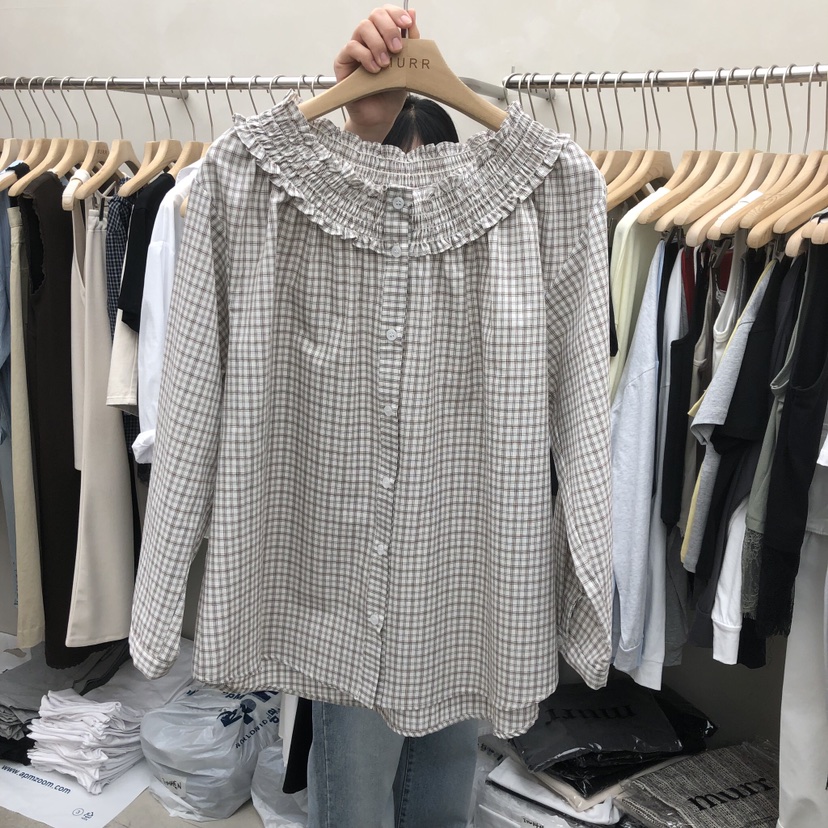 MURR韓國直郵女裝新品休閑職業推薦26春夏襯衫蕾絲衫格子MURR襯衫/蕾絲衫圖色2