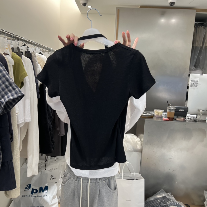 MEET ME韓國直郵女裝新品職業26春夏人氣推薦休閑T恤假兩件MEET MET恤