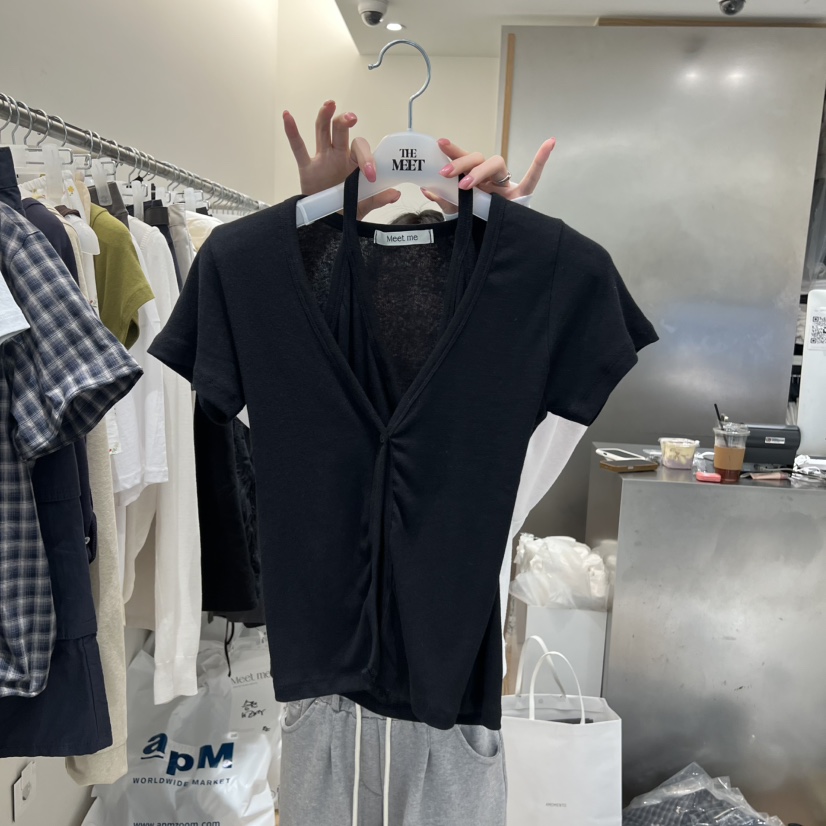 MEET ME韓國直郵女裝新品職業26春夏人氣推薦休閑T恤假兩件MEET MET恤圖色1