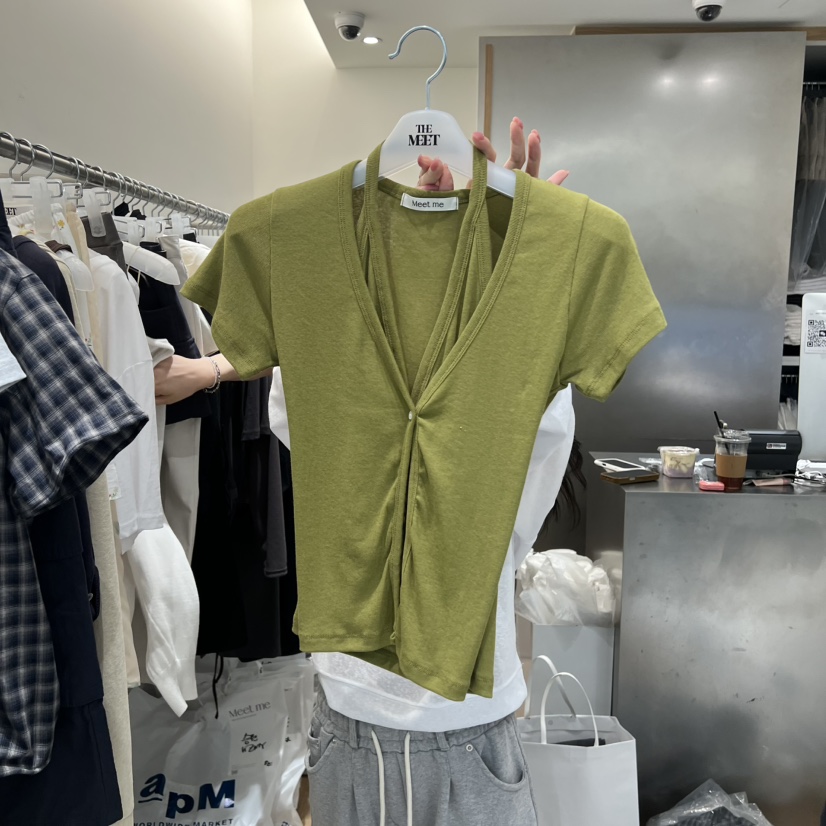 MEET ME韓國直郵女裝新品職業26春夏人氣推薦休閑T恤假兩件MEET MET恤圖色2