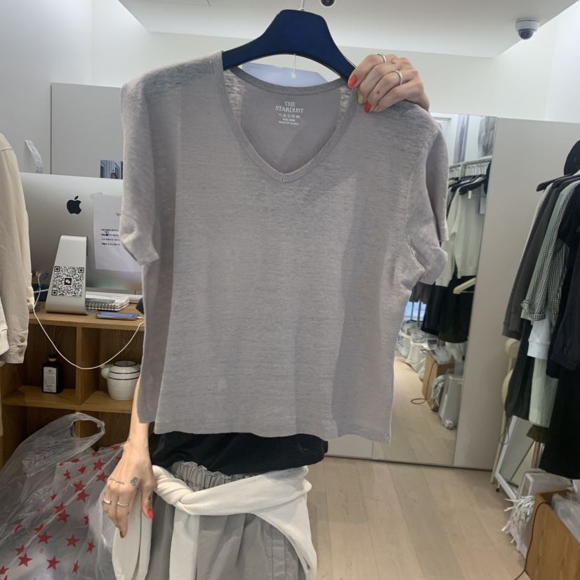 THE STARDUST韓國東大門直郵女裝新品26春夏職業T恤亞麻THE STARDUSTT恤圖色3
