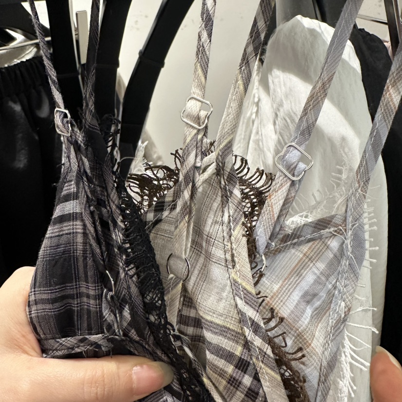 A.CES韓國代購女士新款26春夏人氣26夏季吊帶背心格子蕾絲A.CES吊帶/背心