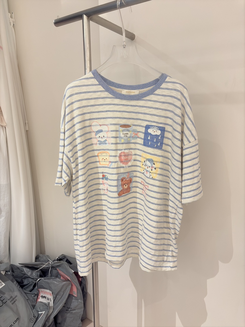 MIMME/LOOKK韓國直郵女裝新款熱賣26夏季休閑職業T恤條紋MIMME/LOOKKT恤圖色2