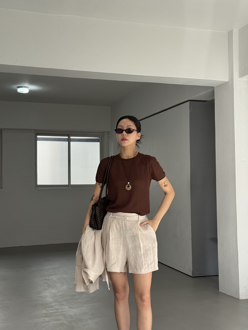 LIMLIMLIM韓國直郵實拍女裝新品時尚休閑26夏季短褲含腰帶亞麻LIM LIM LIM短褲