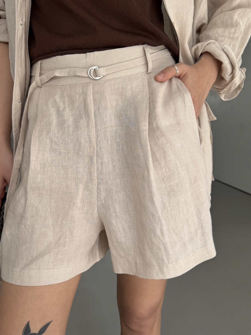 LIMLIMLIM韓國直郵實拍女裝新品時尚休閑26夏季短褲含腰帶亞麻LIM LIM LIM短褲