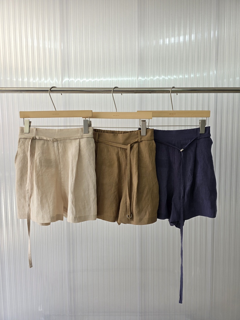 LIMLIMLIM韓國直郵實拍女裝新品時尚休閑26夏季短褲含腰帶亞麻LIM LIM LIM短褲圖色2左二色