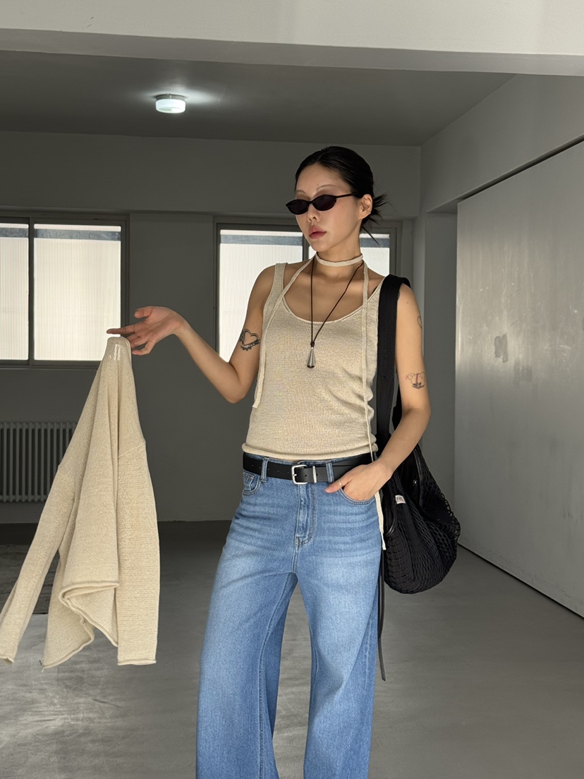 LIMLIMLIM東大門實拍韓國女裝新品熱賣吊帶背心含脖帶亞麻LIM LIM LIM吊帶/背心