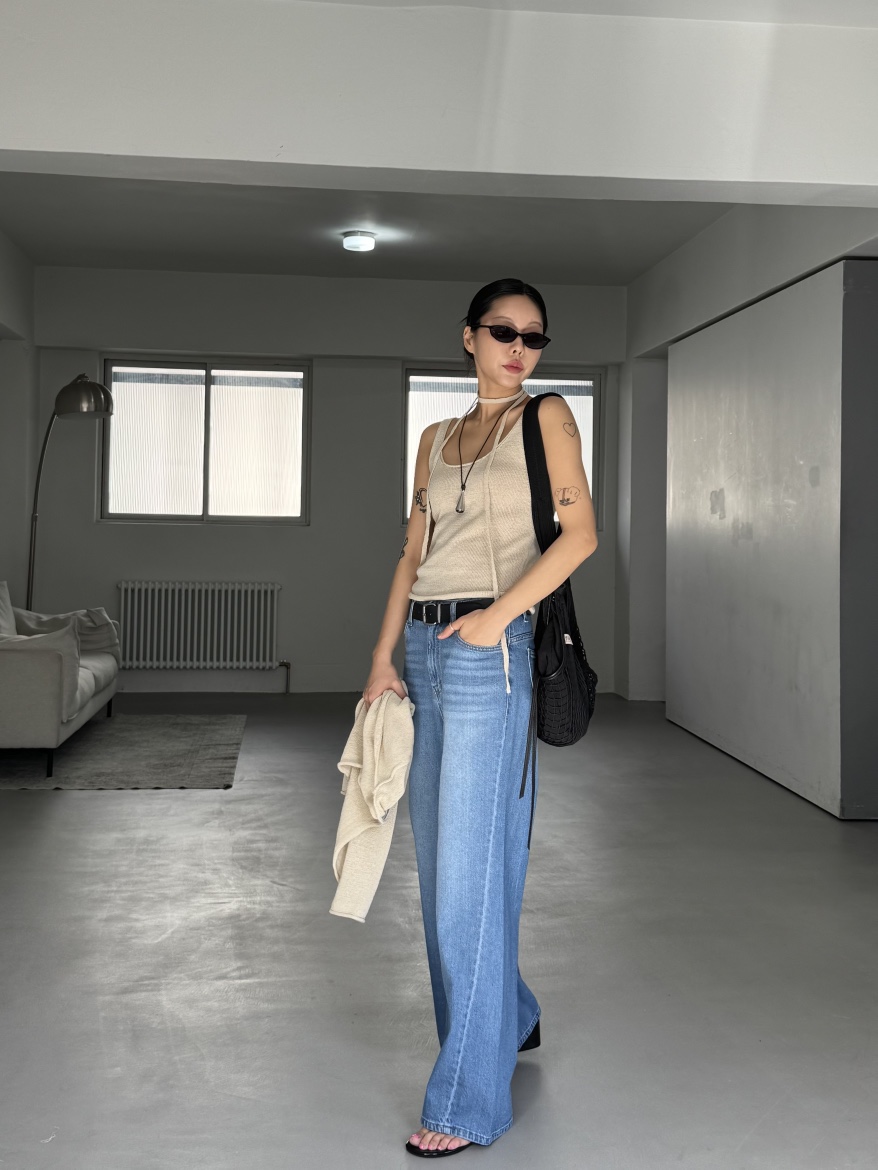 LIMLIMLIM東大門實拍韓國女裝新品熱賣吊帶背心含脖帶亞麻LIM LIM LIM吊帶/背心