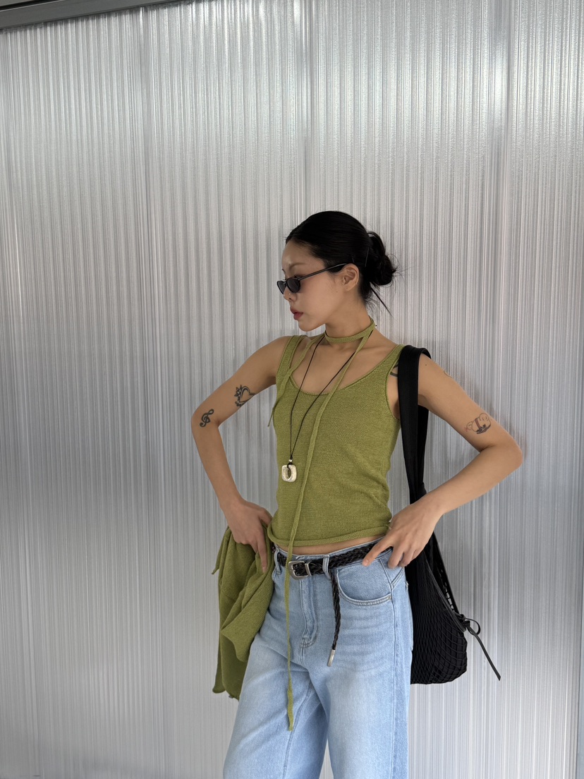 LIMLIMLIM東大門實拍韓國女裝新品熱賣吊帶背心含脖帶亞麻LIM LIM LIM吊帶/背心