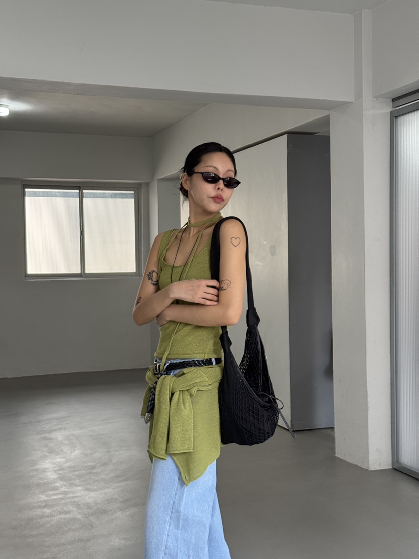 LIMLIMLIM東大門實拍韓國女裝新品熱賣吊帶背心含脖帶亞麻LIM LIM LIM吊帶/背心