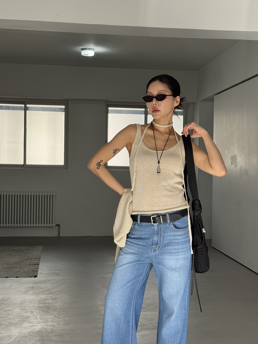 LIMLIMLIM東大門實拍韓國女裝新品熱賣吊帶背心含脖帶亞麻LIM LIM LIM吊帶/背心圖色2