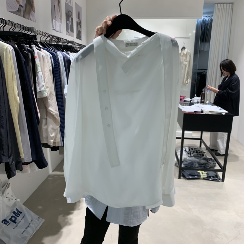 BROT韓國直郵女士新款26春夏休閑人氣時尚襯衫蕾絲衫圍巾BROT襯衫/蕾絲衫圖色1