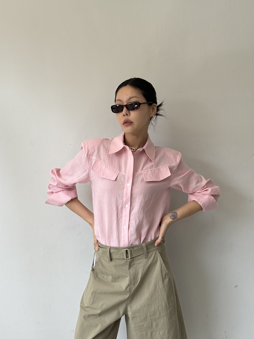 LIMLIMLIM韓國東大門直郵女裝新品休閑26夏季襯衫蕾絲衫亞麻棉LIM LIM LIM襯衫/蕾絲衫